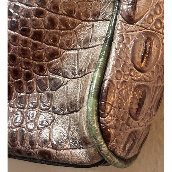 BRAHMIN Purse Croc Embossed Leather Shoulder Handbag Brown Green Chain Turn Lock - Picture 9 of 16